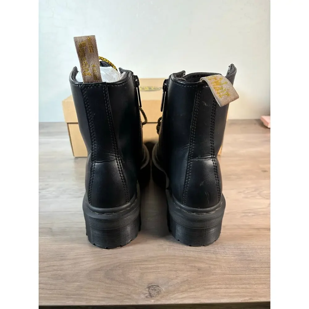 Dr.‎ Martens Jadon Black Leather Platform Boots Side Zip Chunky Quad Sole Mens 6